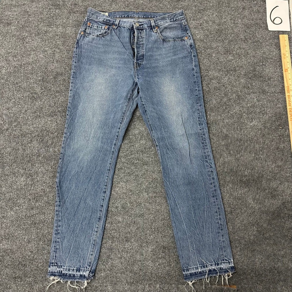 Levi's Jeans Mens Size 33 Blue 501 Straight Leg Cotton Raw Hem Distressed Denim